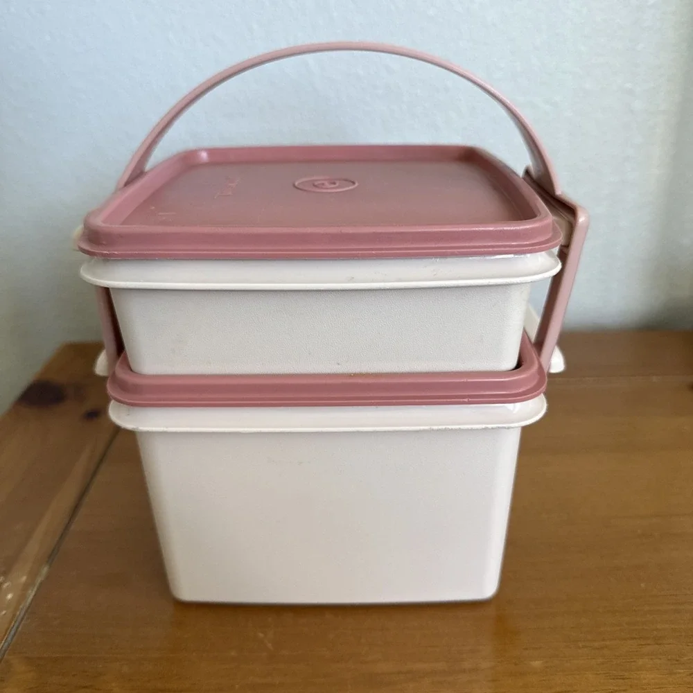 Tupperware Set - Lunch Goody Box Squares, Bowls Midget Southwestern Pink Vintage